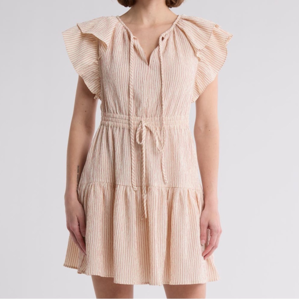 Dandelion & Dunes – Stripe Flutter Sleeve Mini Dress